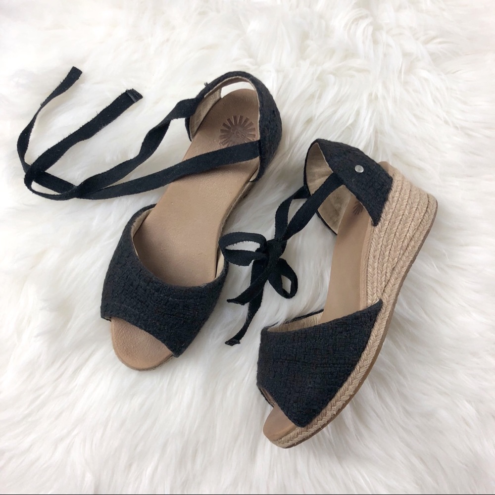 UGG | Espadrille Delmar Leather Tie Wedges Gray 7